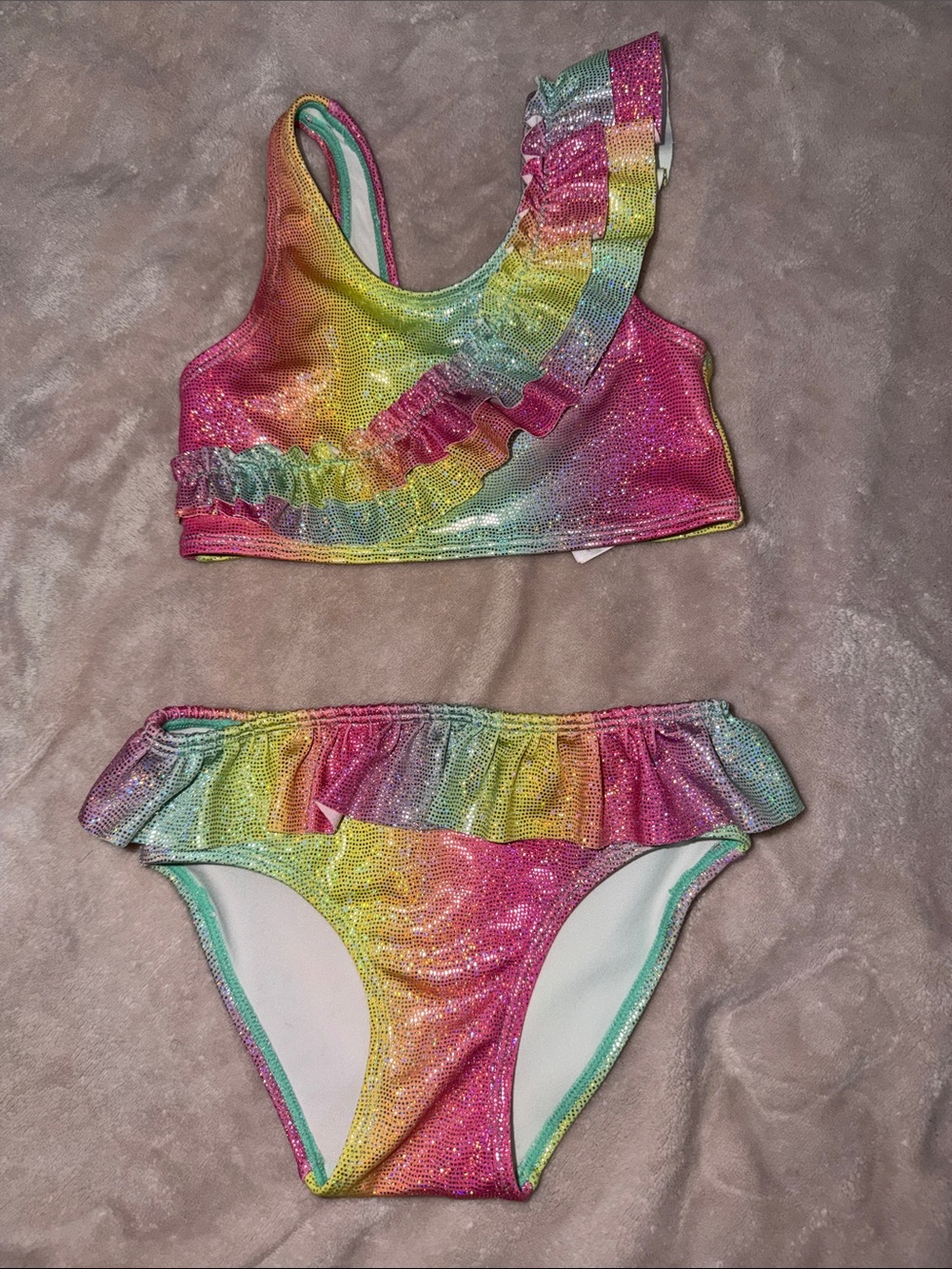H&M Girls Rainbow Ruffle Bikini - Pink, Yellow, Green, Blue